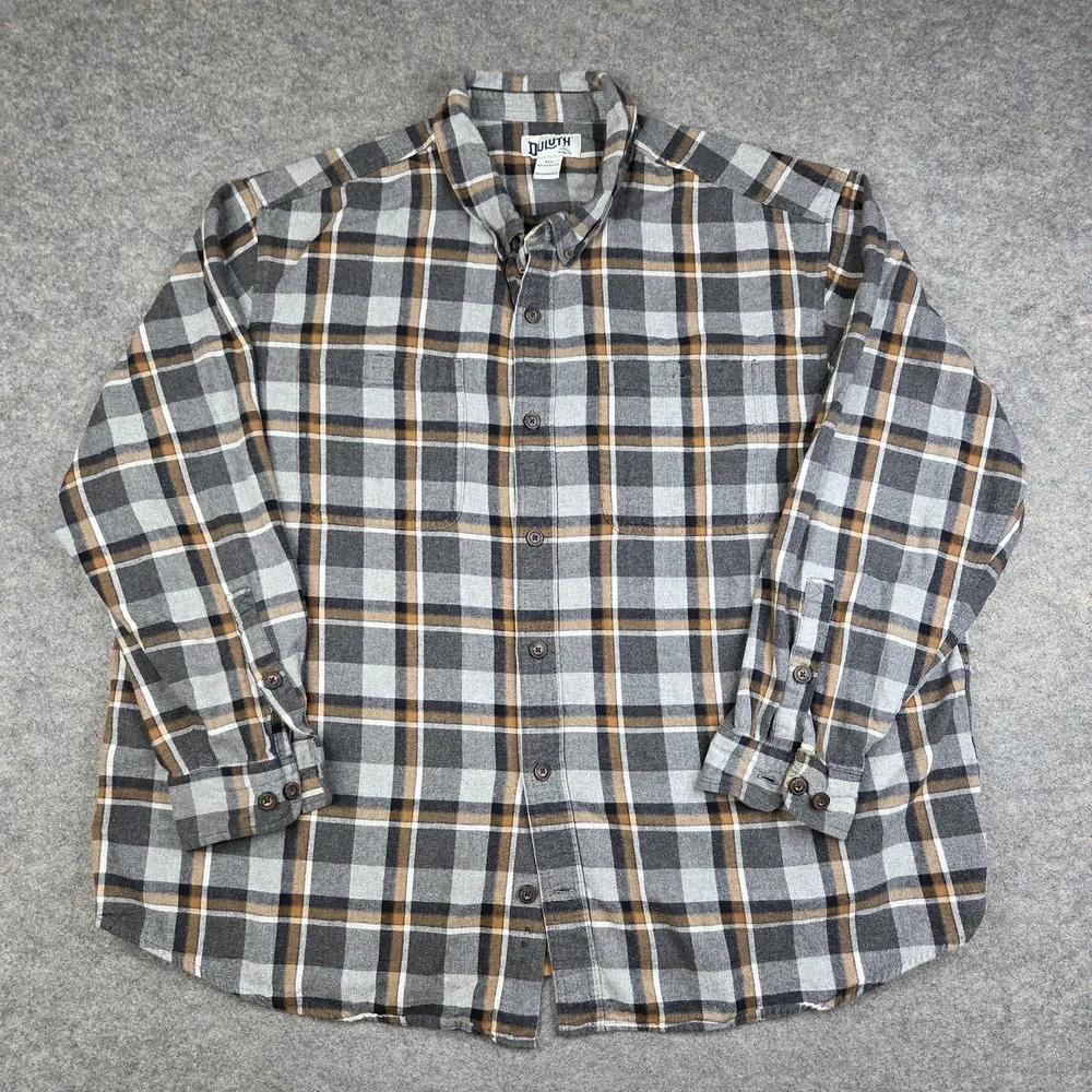 Duluth Trading Shirt Mens 3XL Gray Plaid Flannel Button Long‎ Sleeve Casual
